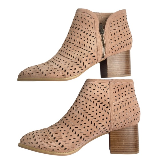 Seychelles Chaparral Lasercut Suede Leather Heeled Ankle Booties Ginger Pink - Picture 3 of 10